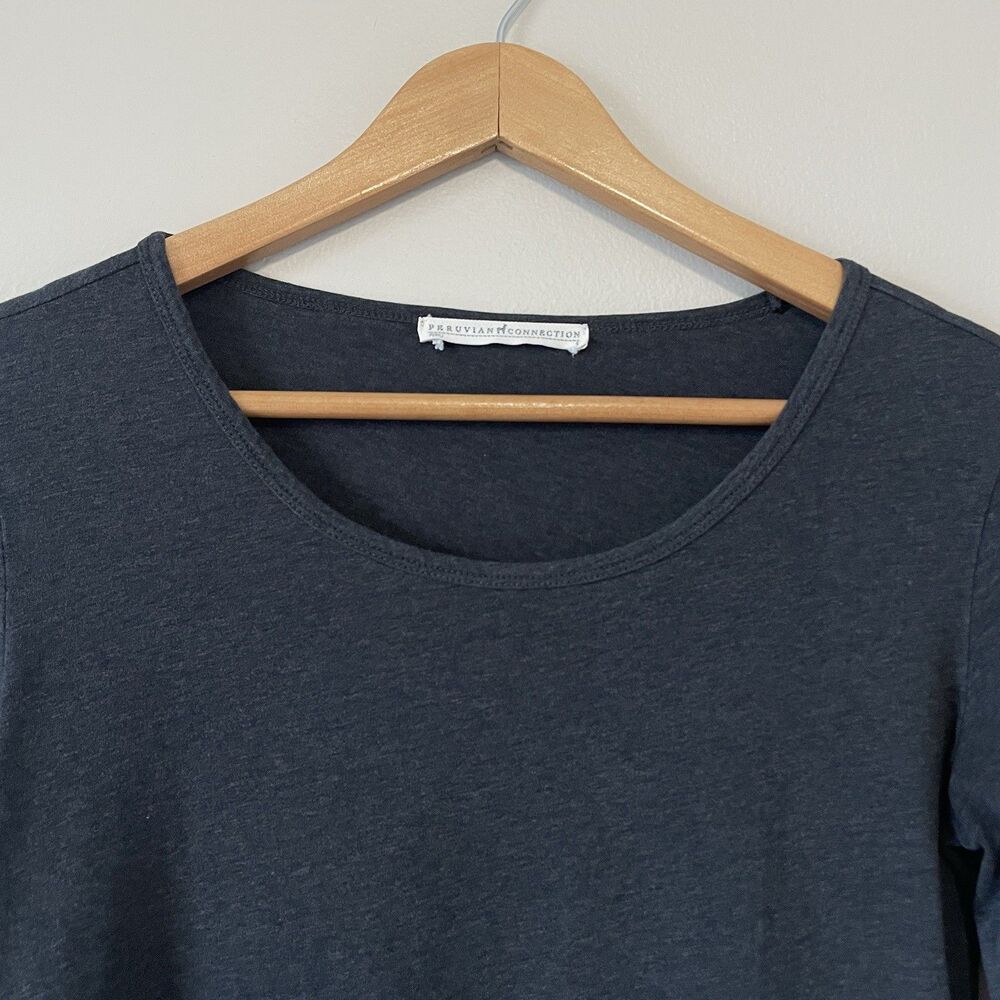 Peruvian Connection Gray Long Sleeve Pima Cotton T-Shirt Size S Basic Capsule - Picture 3 of 11